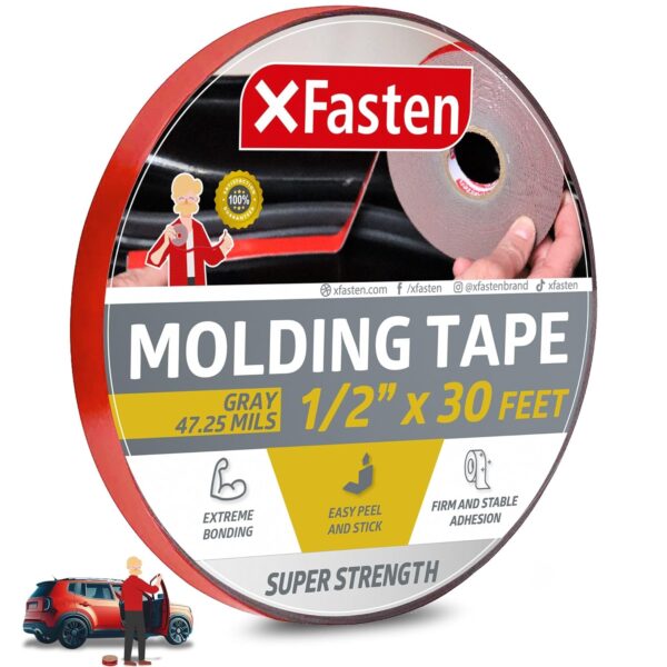 XFasten Gray Automotive Molding Tape, 1/2" x 30ft