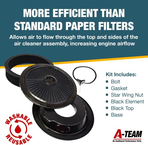 A-Team Performance High Flow Air Cleaner Kit - 14"x3" Black - Image 3