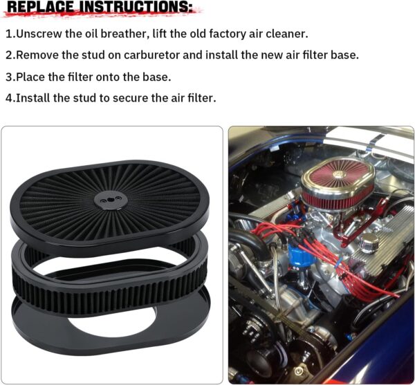 PTNHZ Oval Air Cleaner Filter Assembly 12"x2" Chrome Compatible - Image 5