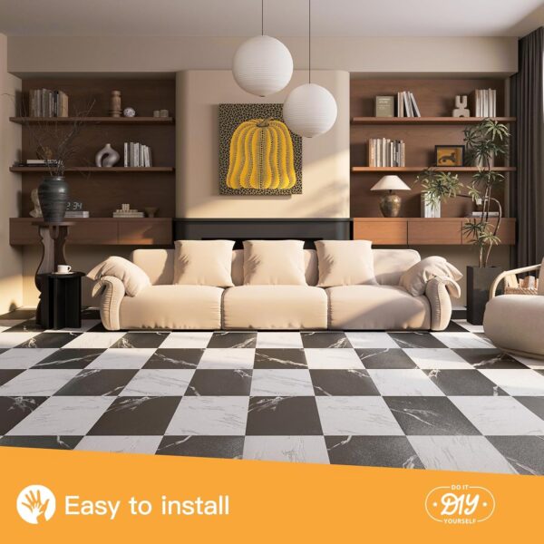 30-Pack Peel and Stick Vinyl Floor Tiles, Waterproof, 30 Sq. Ft - White & Black Texture - Image 2