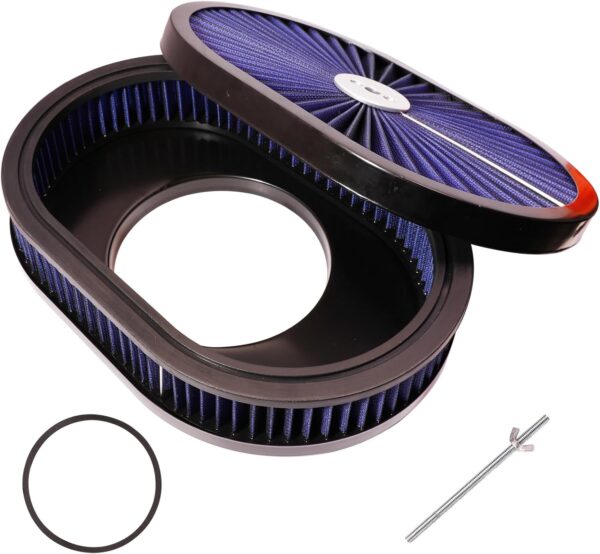 12x2" Oval Air Cleaner Filter Assembly 5-1/8" Carb Neck (Blue) - Image 2