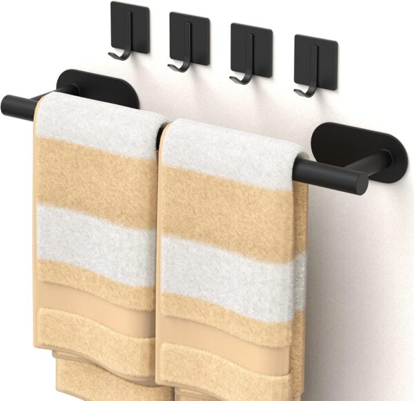 Batur 5 Pack Towel Holder Set, Self-Adhesive, 16" Bar, 4 Hooks, Black