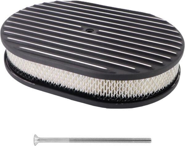 12" Oval Full Finned Black Air Cleaner Kit