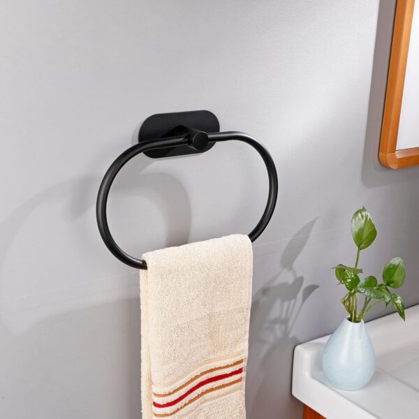 Self-Adhesive Black Towel Ring for Bathroom, No Drilling Stainless Steel - Image 3