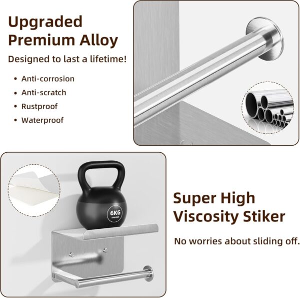 Self-Adhesive Toilet Paper Holder with Shelf - Stainless Steel - Image 4