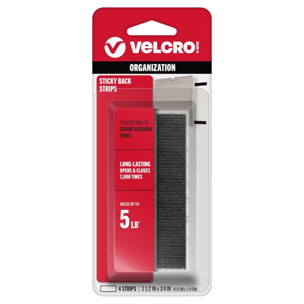 VELCRO Brand Sticky Back Strips | 4 Count | Black 3 1/2 x 3/4 In