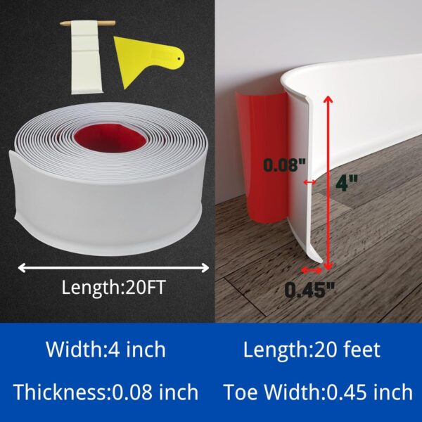 COUKIU 4" x 20' Self-Adhesive Vinyl Wall Base Trim - Image 4