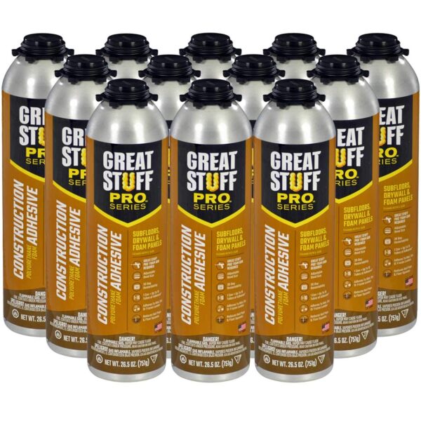 GREAT STUFF PRO Construction Adhesive - 26.5oz Polyurethane Foam, Pack of 12