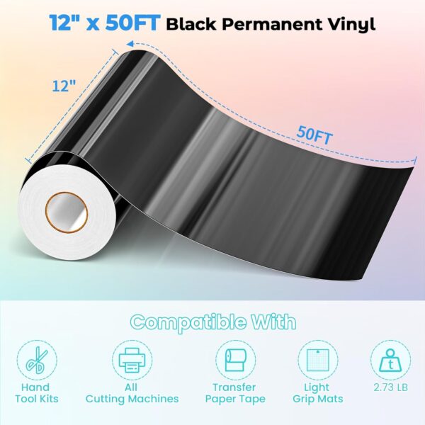 12" x 50FT Black Vinyl Roll for Cricut, Silhouette, Christmas Decor - Image 9