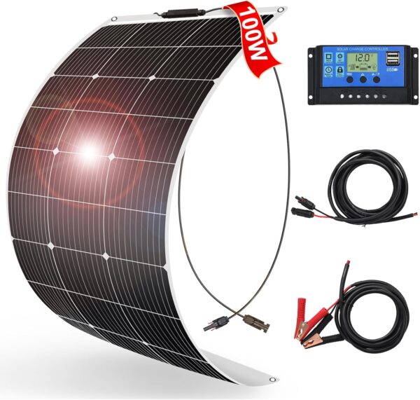 DOKIO 100W Flexible Solar Panel Kit for RVs and Boats