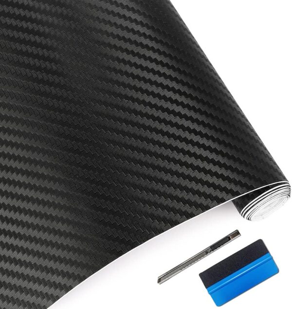 LZLRUN 3D Carbon Fiber Vinyl Wrap - 12"x60" - Black