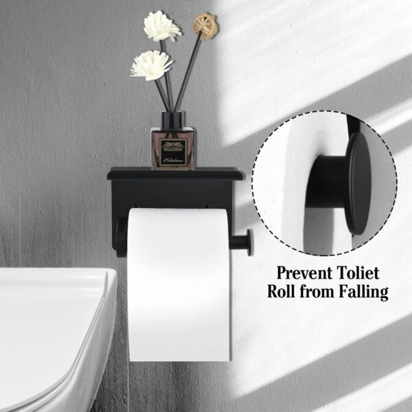 Matte Black Toilet Paper Holder with Shelf, Wall Mount - Image 4