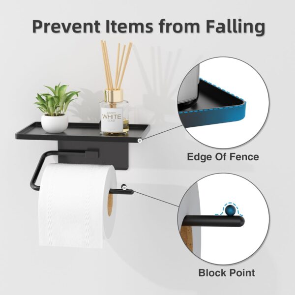 Niffgaff Adhesive Toilet Paper Holder: No Drill Installation, Black. - Image 3