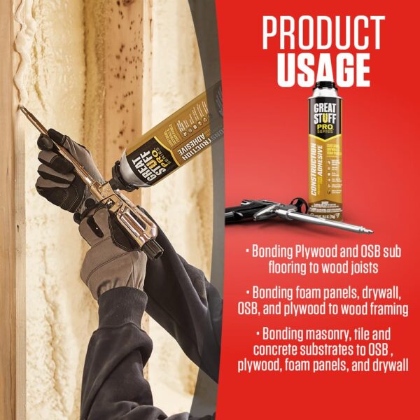 GREAT STUFF PRO Construction Adhesive - 26.5oz Polyurethane Foam, Pack of 12 - Image 4