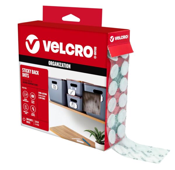 VELCRO Brand White Adhesive Dots | 200 Pk | 3/4" Circles