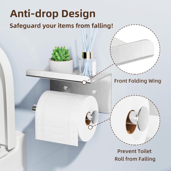 Self-Adhesive Toilet Paper Holder with Shelf - Stainless Steel - Image 3