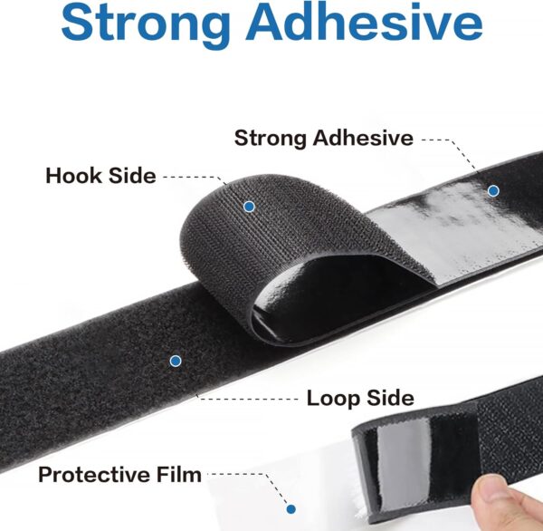 1" x 32.8' Self Adhesive Hook and Loop Tape - Black - Image 2