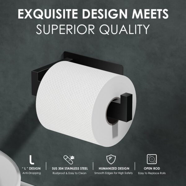 Adhesive Stainless Steel Toilet Paper Holder, No Drilling, Matte Black - Image 3