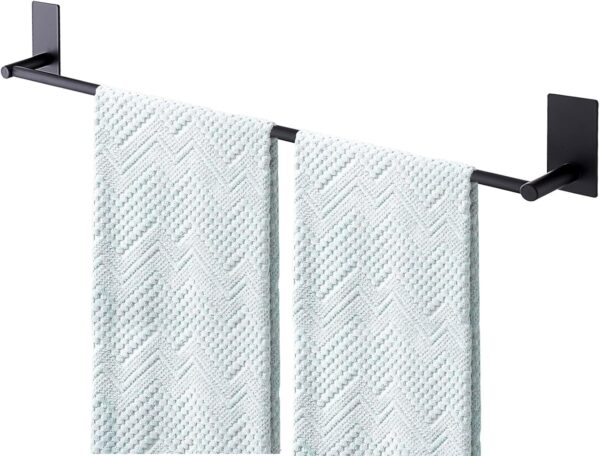 24" Black Adhesive Towel Bar, No Drill, Easy Install