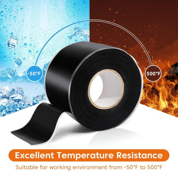 2 Rolls Waterproof Self Fusing Silicone Tape - 1in X 10ft, Black - Image 5