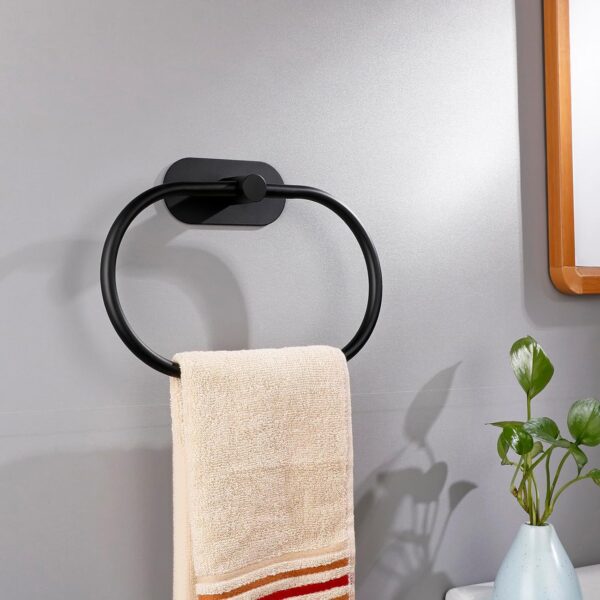 Self-Adhesive Black Towel Ring for Bathroom, No Drilling Stainless Steel - Image 8