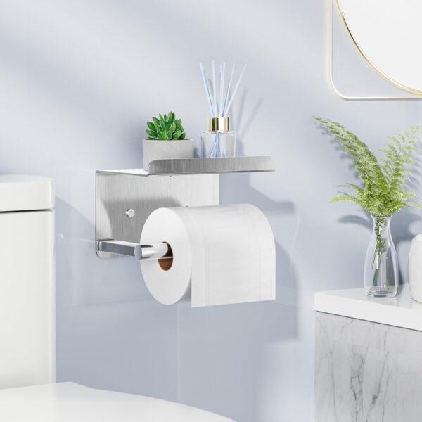 Self-Adhesive Toilet Paper Holder with Shelf - Stainless Steel - Image 6