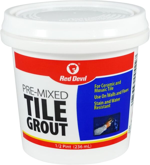 Red Devil 0422 Pre-Mixed Tile Grout, White, 1/2 Pint