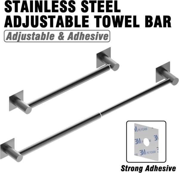 Adjustable 15-26in Towel Bar, Self Adhesive, SUS 304 Stainless Steel - Image 2