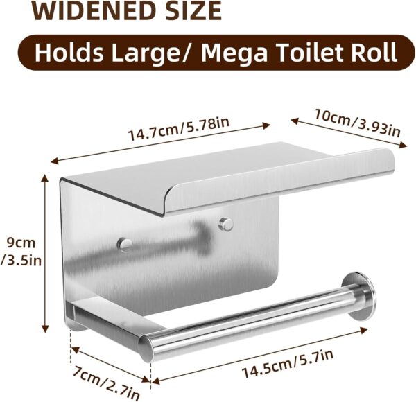 Self-Adhesive Toilet Paper Holder with Shelf - Stainless Steel - Image 5