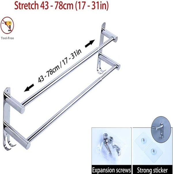 Retractable Stainless Steel Towel Rack with 3M Adhesive (2 Bars) - Image 2