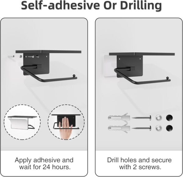 Niffgaff Adhesive Toilet Paper Holder: No Drill Installation, Black. - Image 6