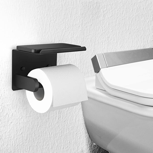 Matte Black Toilet Paper Holder with Shelf, Wall Mount - Image 2