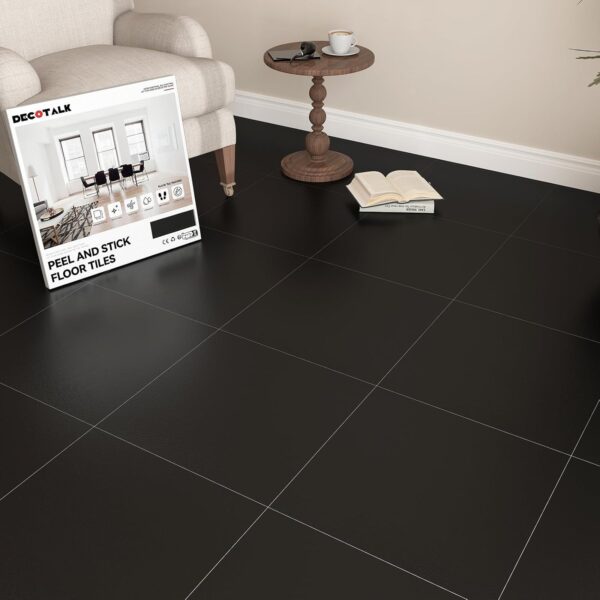 Decotalk Black Peel and Stick Vinyl Floor Tiles, 12"x12", 3 Tiles