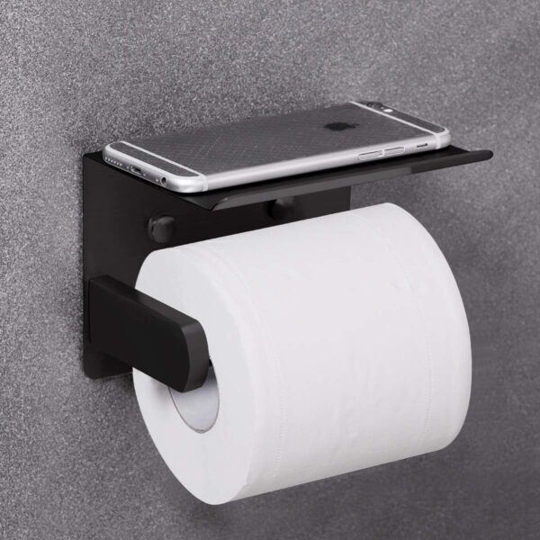 VAEHOLD Black Toilet Paper Holder with Phone Shelf - Image 3