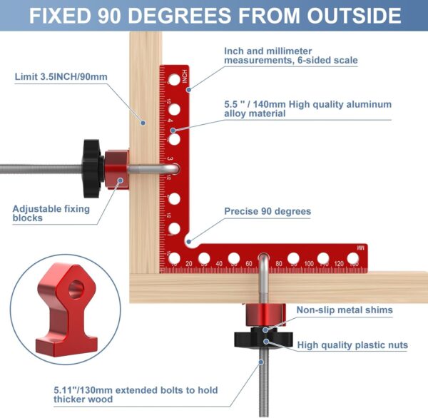 Woodworking Corner Clamp Set, 90 Degree, 4 Pack Aluminum - Image 2