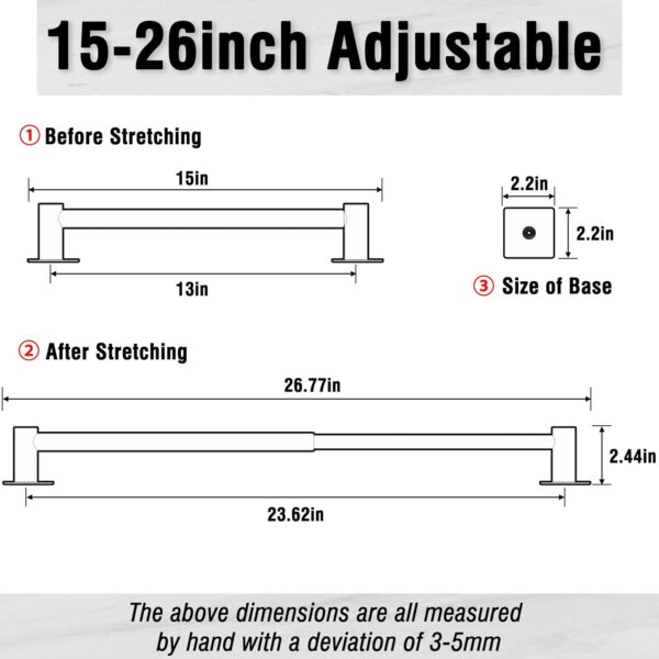 Adjustable 15-26in Towel Bar, Self Adhesive, SUS 304 Stainless Steel - Image 4