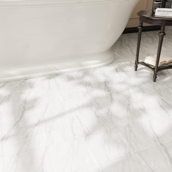 20-Pack Peel and Stick Vinyl Floor Tiles, White Vein Marble