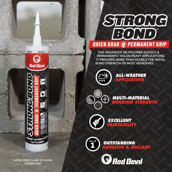 Red Devil 0956 Strong Bond Adhesive Sealant, 9 Oz. White - Image 2