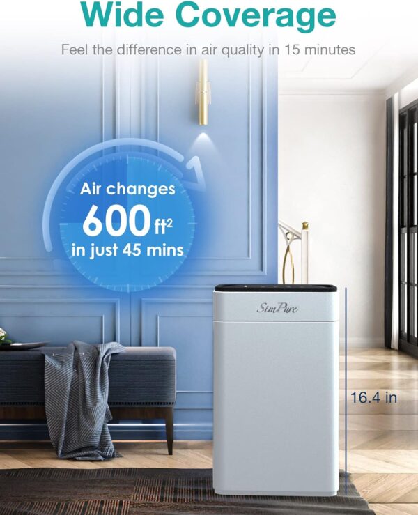 SimPure HP8 Air Purifier: Quiet True HEPA Filter for Allergies, Pets, Smokers - Image 2