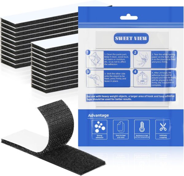 20 Heavy Duty 1"x4" Hook and Loop Strips with Adhesive