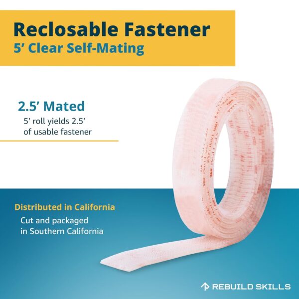 5ft Clear Scotch Self Mating Fasteners, Stick-On Adhesive - Image 2