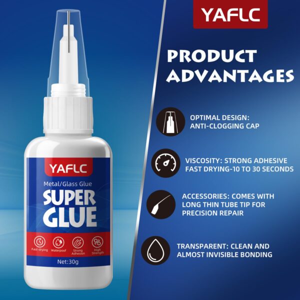 YAFLC 30g Super Glue for Ceramic, Plastic, Metal, Wood - Image 3