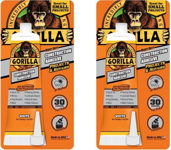 Gorilla Heavy Duty Adhesive, 2.5oz, White, Pack of 2