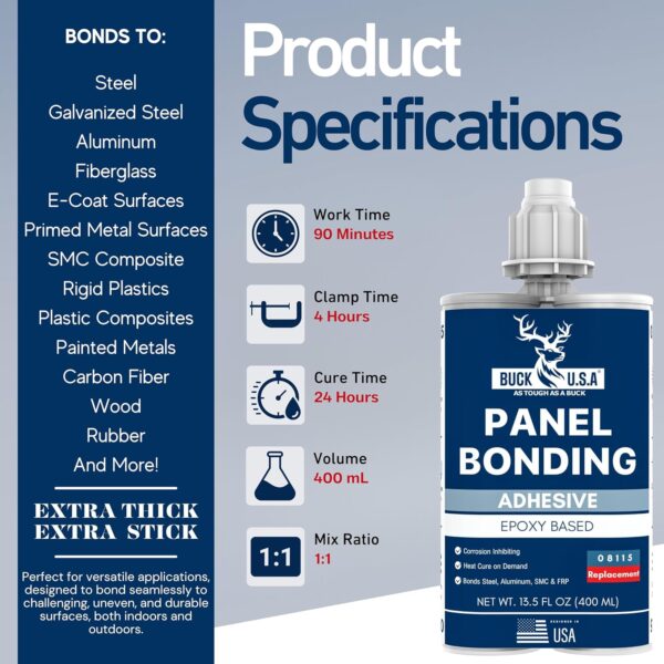 Buck Panel Bonding Adhesive, 400ml Cartridge, Heavy-Duty Automotive Glue - Image 3