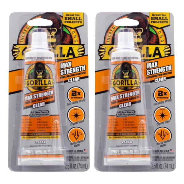 Gorilla Max Strength Clear Adhesive, 2.5oz, Pack of 2