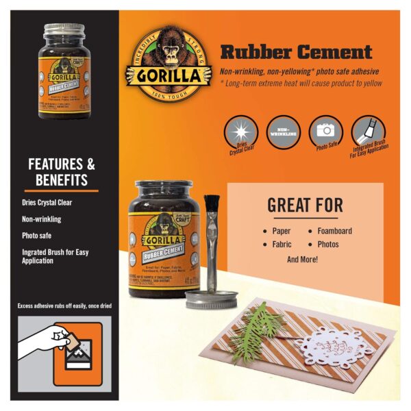 Gorilla Rubber Cement, 4 oz, Clear, Pack of 2 - Image 4