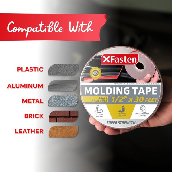 XFasten Gray Automotive Molding Tape, 1/2" x 30ft - Image 5