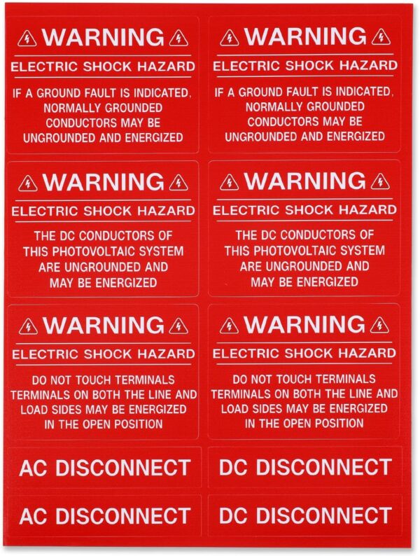 62 Pack Solar PV System Labels - UV Resistant, NEC Compliant - ANSI/ISO Approved - Image 6