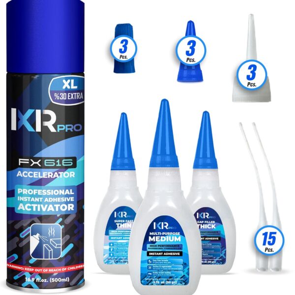 CA Glue Kit with Activator: Thin-Medium-Thick + 16.9 fl.oz.