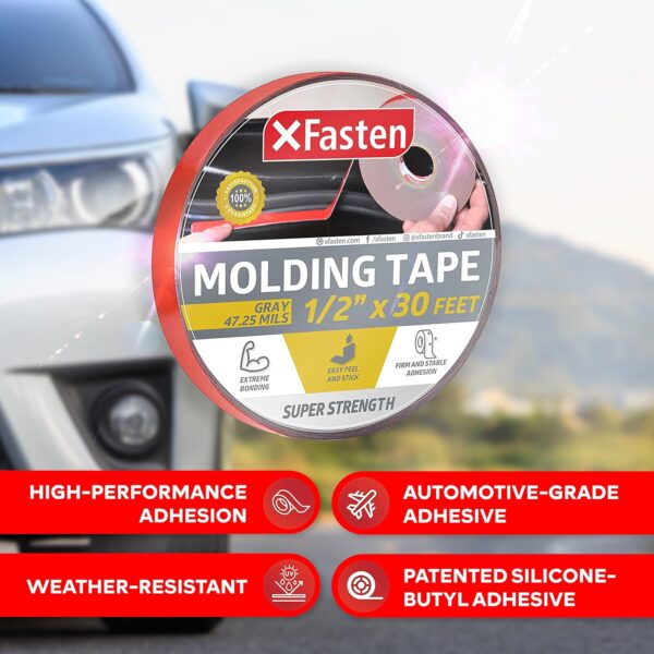 XFasten Gray Automotive Molding Tape, 1/2" x 30ft - Image 2